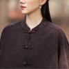 Johnature Women Vintage Shirts Tops Spring Chinese Style Solid Color Stand Long Sleeve Pockets Blouses