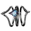 New Gun Black Retro Three Piece Women's Ring Set with Irregular Rainbow Stone Inlaid Couple's Ring
