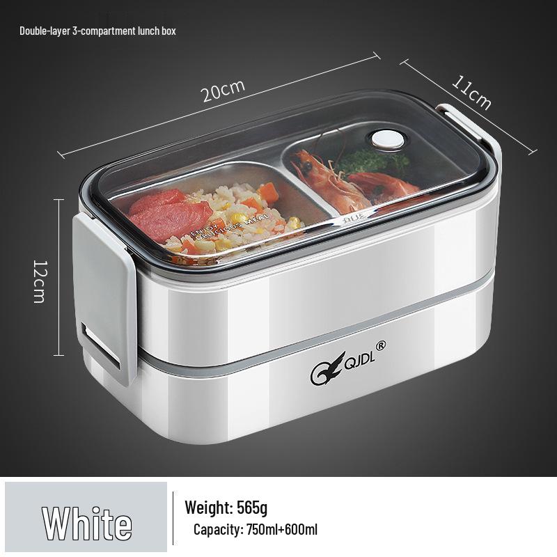 Bento Lunch Box a Doppio Strato in Acciaio Inossidabile, Contenitore Adatto al Microonde per Ufficio e Studenti