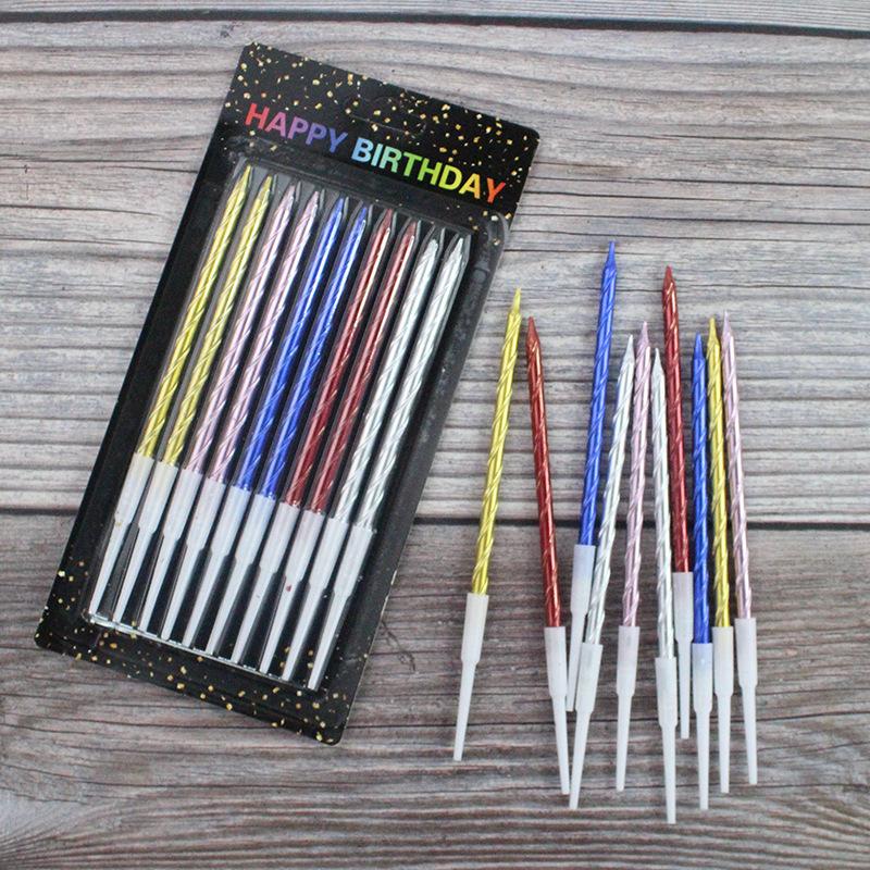 New Style 10-pack Gold-plated Colorful Candles on Suction Cards Creative Wedding Arrangement Gold and Silver Birthday Candles