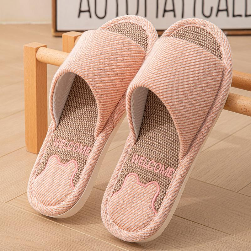 Damen Leinen Hausschuhe Vier Jahreszeiten Herren Indoor Sandalen Erwachsene Paare Offene Zehen Atmungsaktiv Hausschuhe