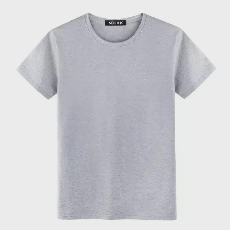 Korean Style Men's Summer Solid Color Round Neck T-Shirt - Black & White