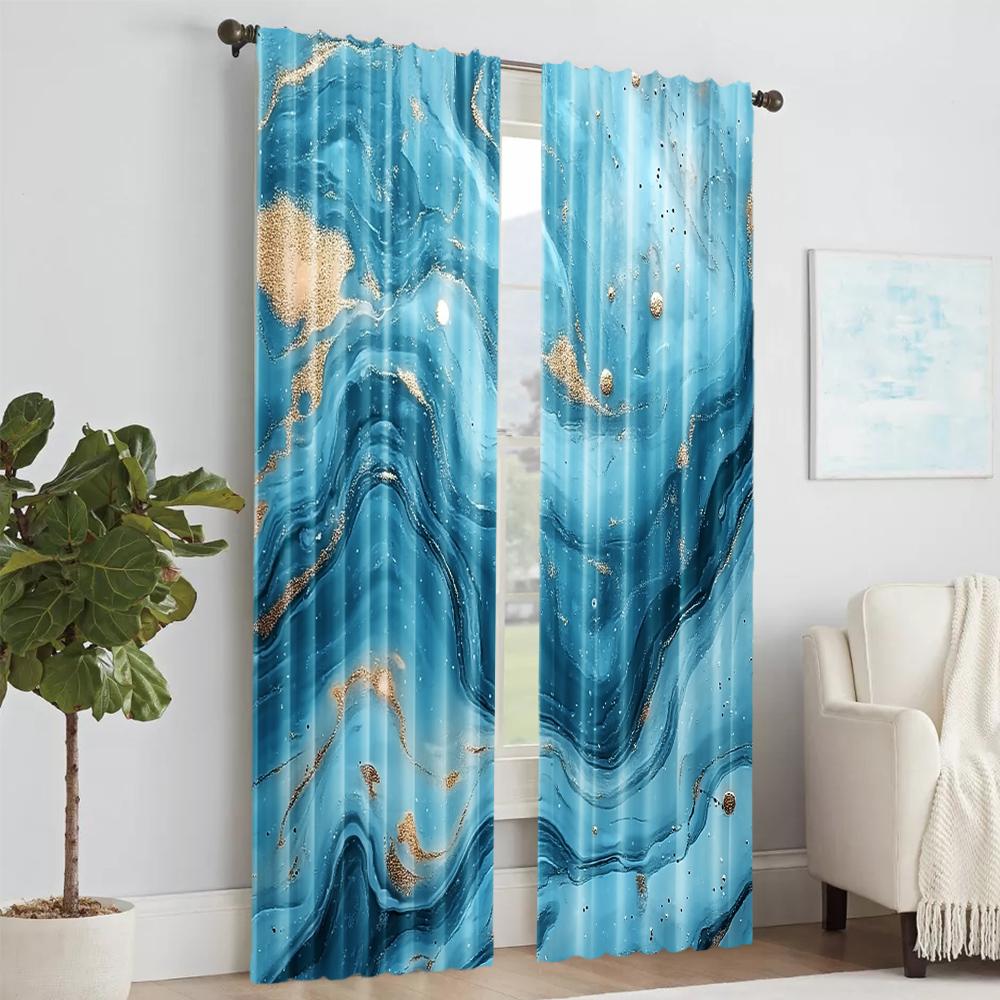2 pcs   versatile polyester transparent curtains for home decoration Blue Teal for use in bedrooms and living rooms
