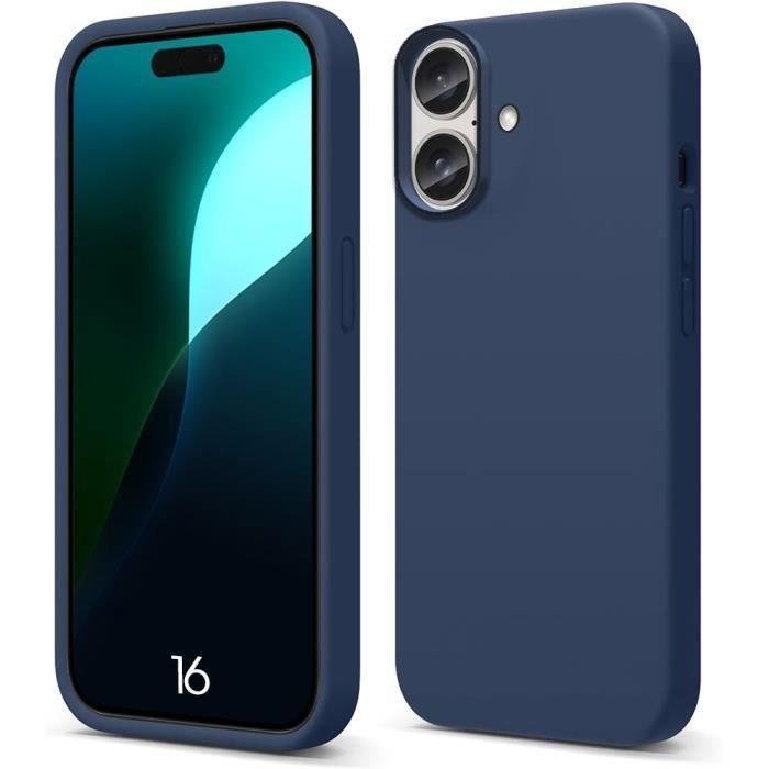 Coque de protection - marque - iphone 16 - silicone liquide - ultra slim - bleu marine
