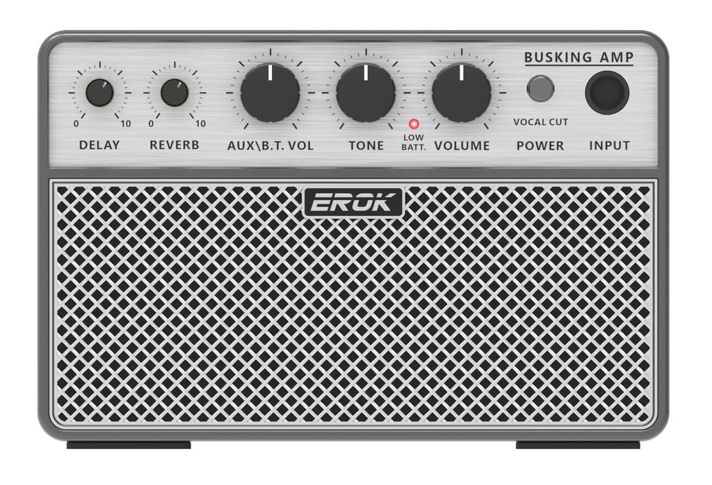 EROK Acoustic Guitar Amplifier 2-in-1 Portable Vocal and Guitar Amp Digital Delay Reverb Headphone Output OTG Recording Compact for Practice Travel