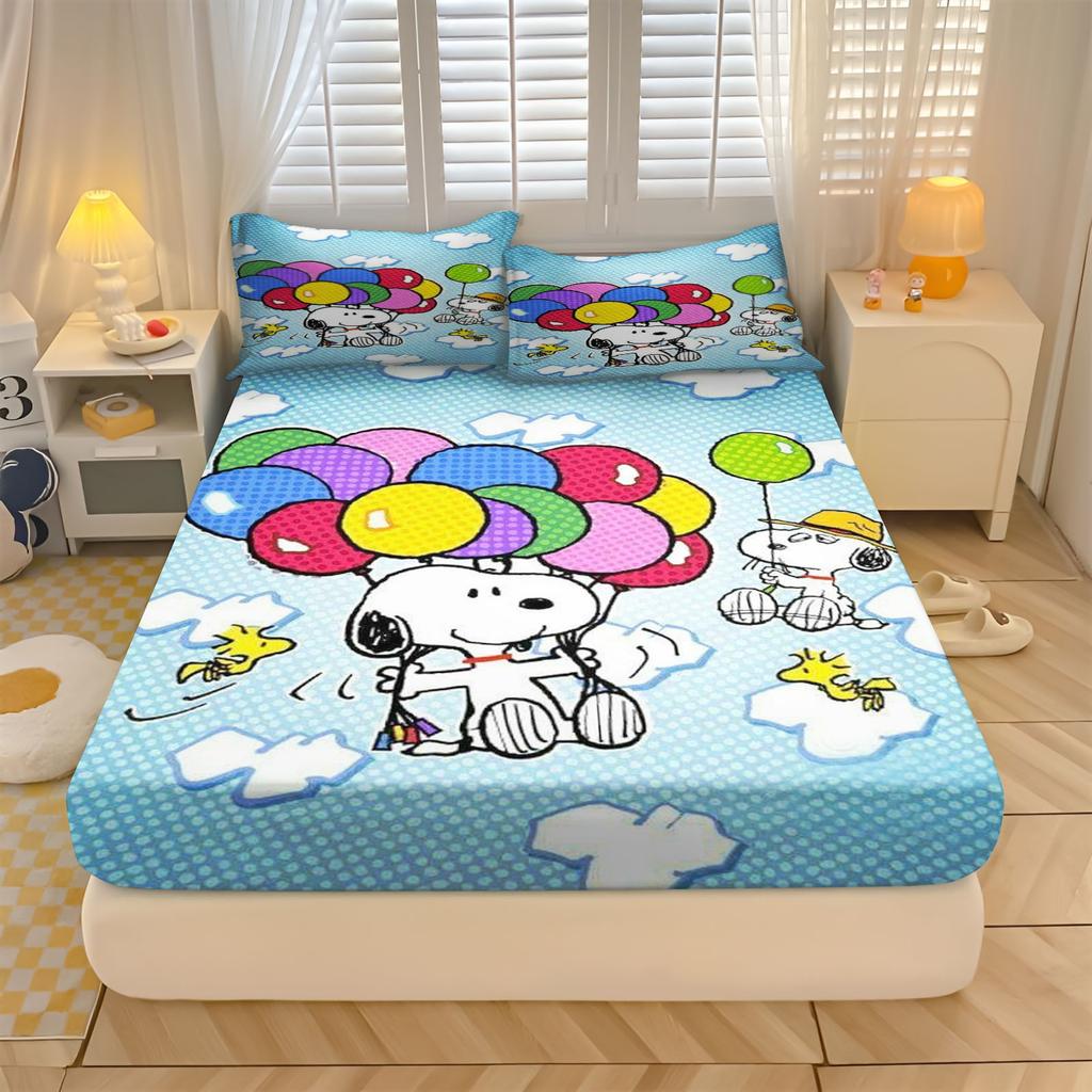 Snoopy  With Pillowcase Fitted Sheet 3D Children'S Bedding Set  Polyester 2/3Pcs Comforte Bed Cover Full Set