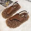 Fashion Cozy Warm Fluffy Flat Slippers Women Fashion Clip Toe Back Strap Buckle Designer Shoes 42 Plus Size Flip Flops Zapatos De Mujer