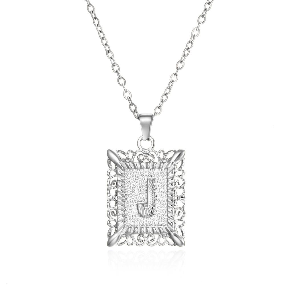 Tide 26 English Letters Stainless Steel Necklace Fashion Square Letter Hollow Pendant Necklace