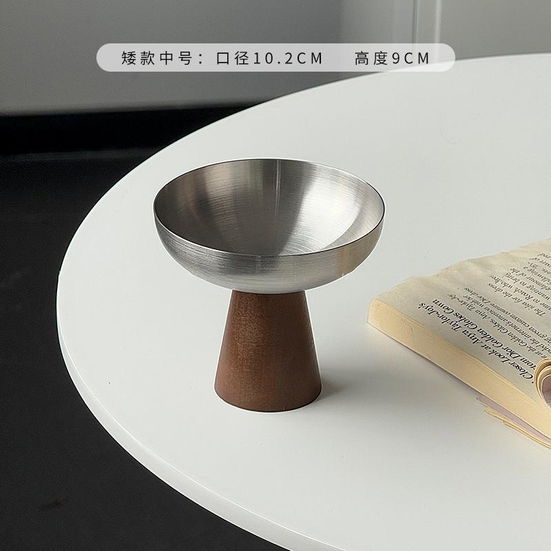 Stainless Steel Wooden Foot Dessert Goblet Fruit Bowl Restaurant Cake Ice Cream Dessert Bowl Ornament