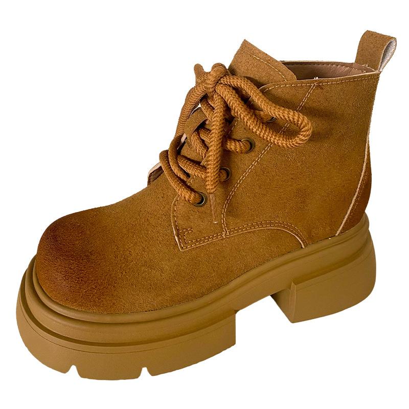 

A9843 осенние популярные ботинки Мартин женская обувь короткие рыжие ботинки 2024 новые британские на толстой подошве увеличивающие рост короткие ботинки 40 жёлтый