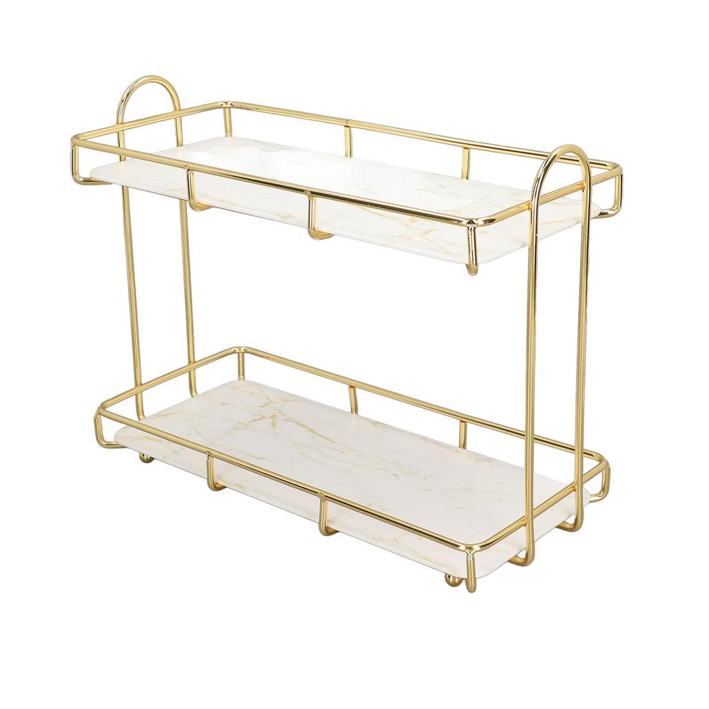 2 Tier Bathroom Shelf Countertop Standing Shelf with Partition Cosmetic Storage Rack Holder Gold Small 31x23cm