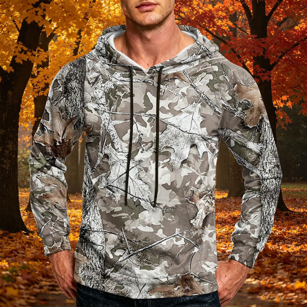 Men's Printed Loose Fit Casual Hoodie with Pocket and Drawstring