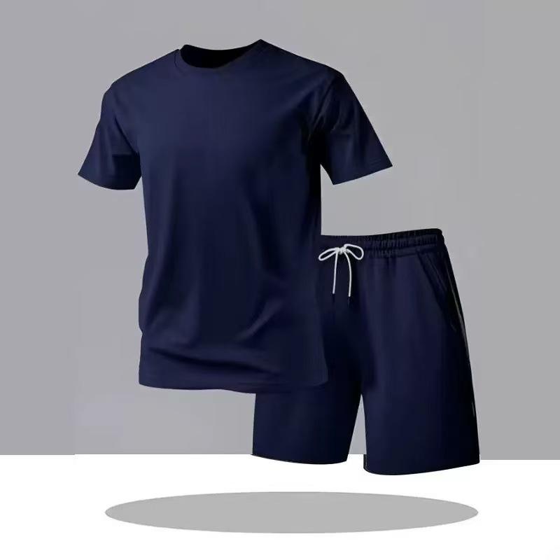 Men's Plain Short Sleeve T-Shirt & Shorts Set – Lightweight & Breathable Summer Sportswear.