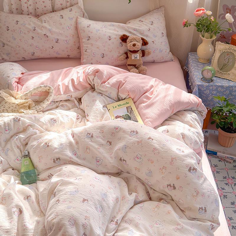 Class A Pure Cotton Bedding Four-piece Set Cotton Maternal and Infant Grade Double-layer Yarn Bed Sheet Quilt Cover Single Student Dormitory