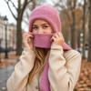 Solid Color Knit Beanie Scarf Soft Stretch Knit Beanie With Scarf  Street Style