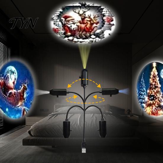 Holiday Gift for Bedroom USB Power Projector Night Light, 360 Degree Flexible Neck, Christmas LED Dynamic Projection Lamp Light Indoor Ceiling, Wall,