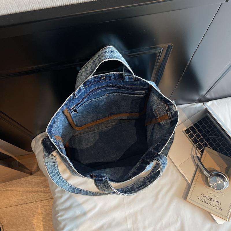 Large Capacity Retro Denim Bag Letter Print Shoulder Bag Women Crossbody Bag