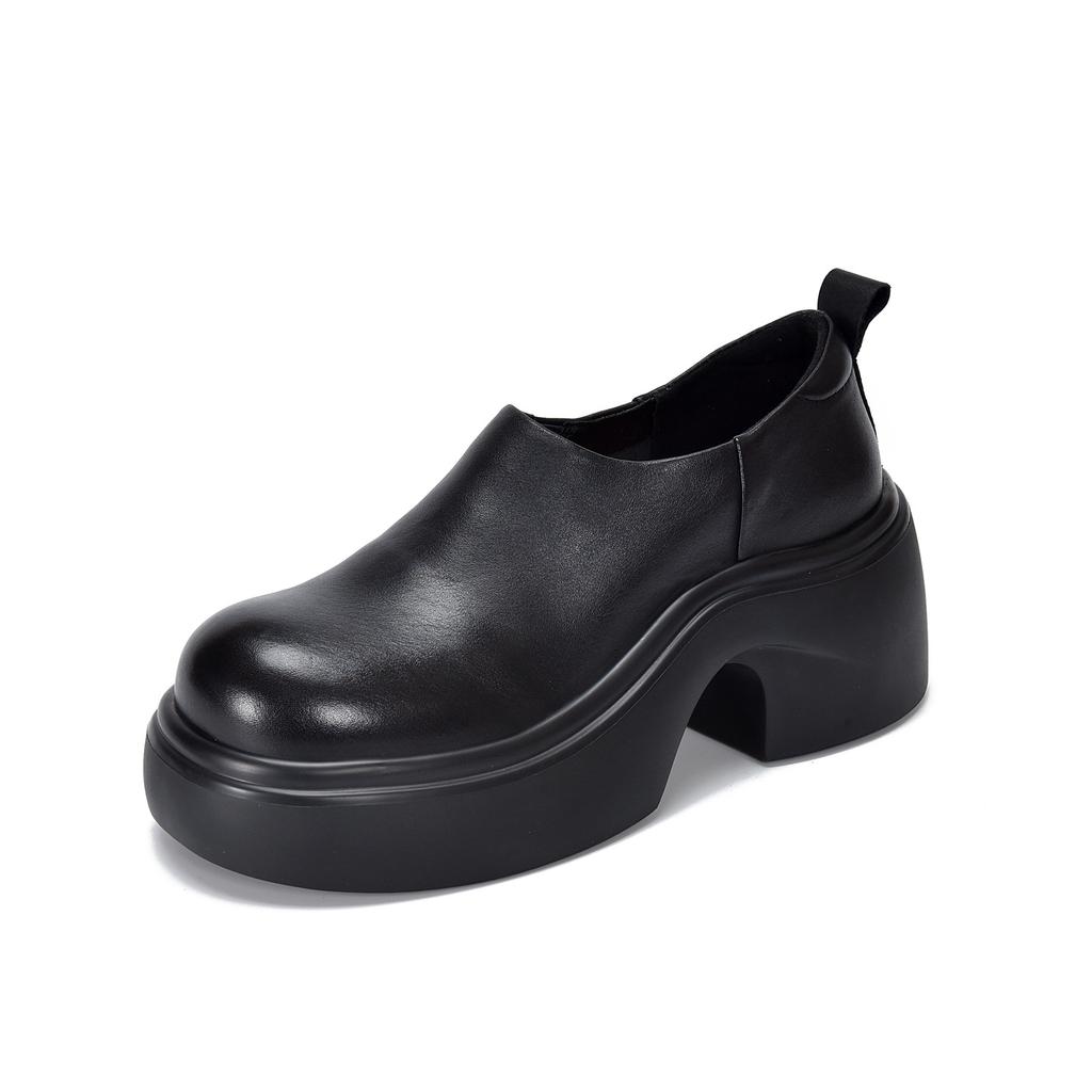 Johnature Lightweight Thick Soled Genuine Leather High-heeled Pumps Versatile Round Toe Women's Platform Shoes