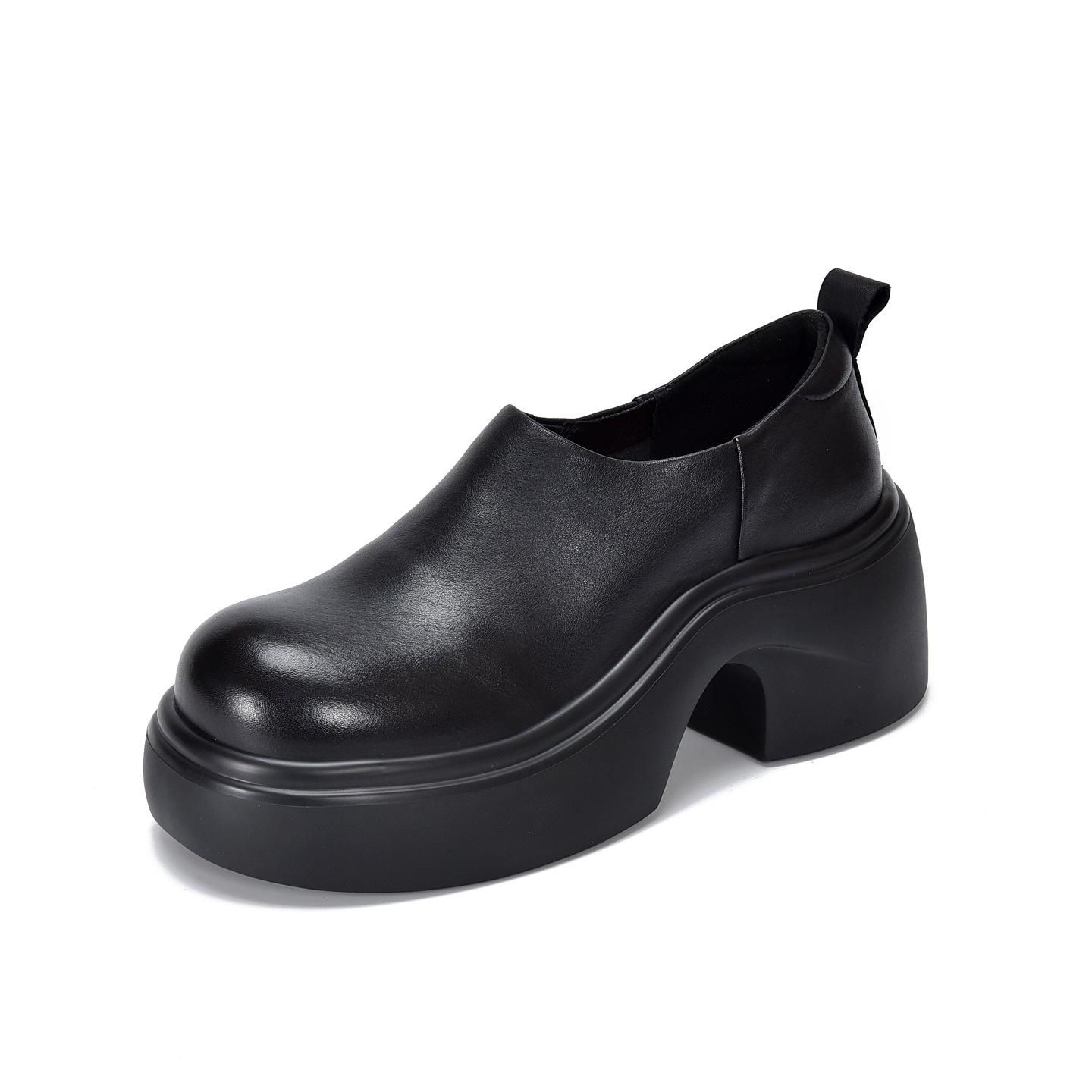 

Johnature Lightweight Thick Soled Genuine Leather High-heeled Pumps Versatile Round Toe Women s Platform Shoes 40 чорний