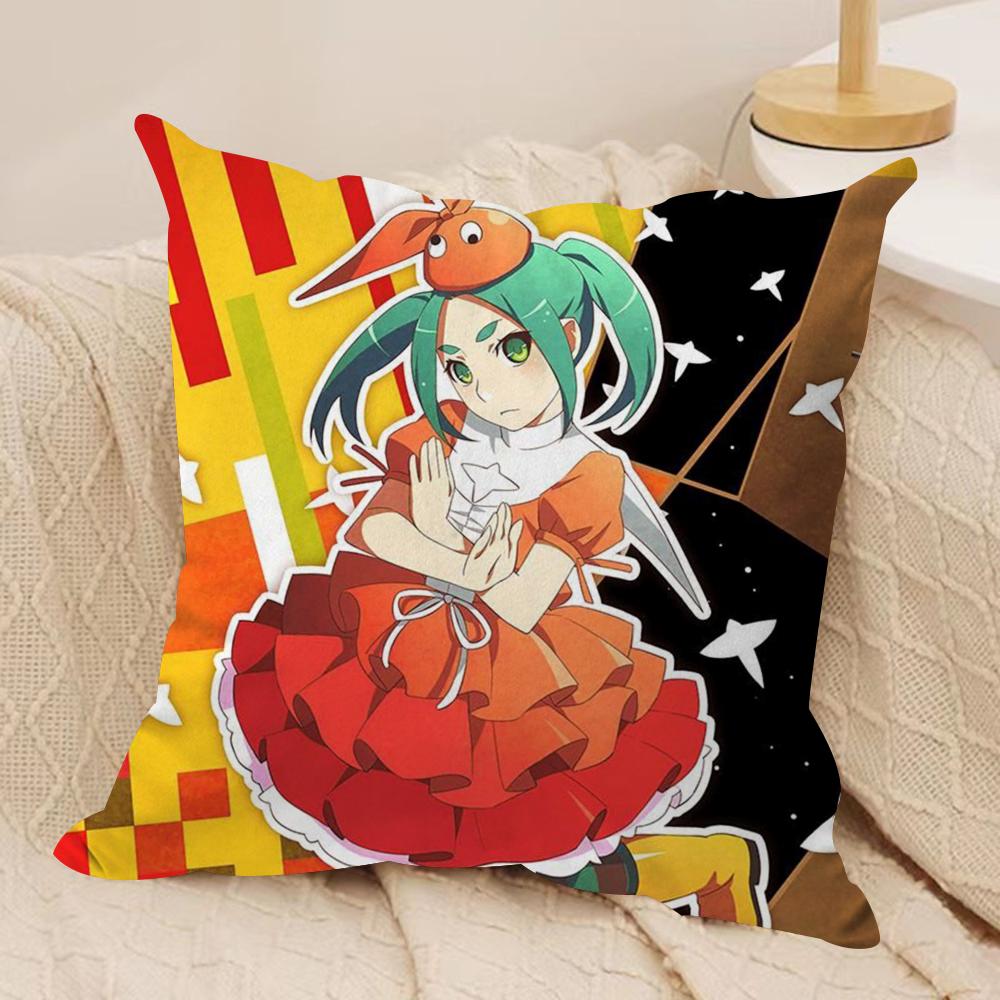 Cute O-Owarimonogatari Cushion Cover Silky Short Plush Double-Sided Printed Pillow Case for Sofa All Seasons Home Decor Gift