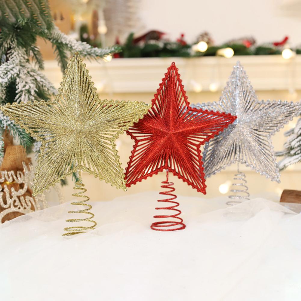 Glitter Xmas Tree Topper Star Decoration Five-Pointed Star Festive Ambiances Personalized Christmas Party Decor Display