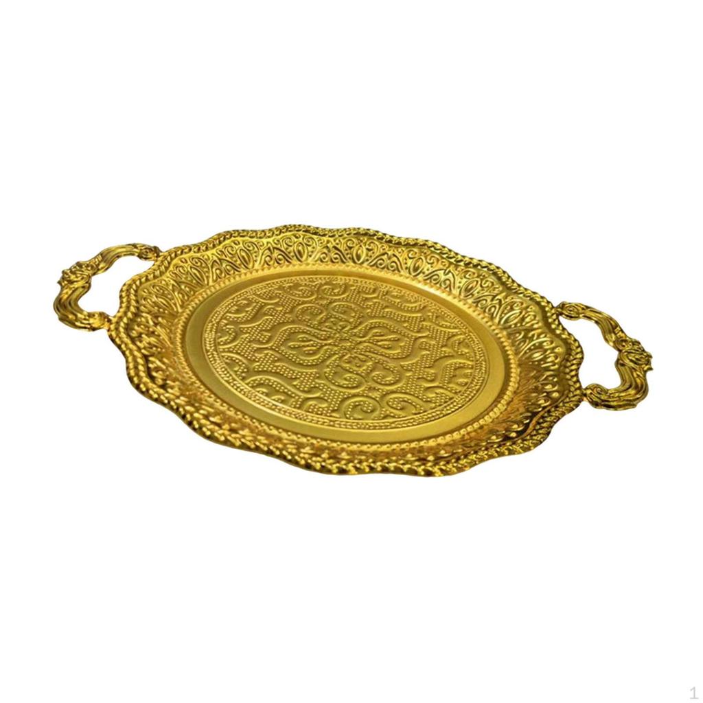 Fruit Plate Appetizer Platter European Metal Multipurpose Serving Tray with Handles for Candy