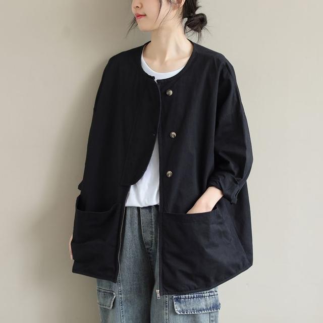 Literarische Cargo-Hemdjacke für Damen in Übergröße mit großen Taschen, locker, langärmlig, kurze Oberbekleidung für Frühling und Herbst