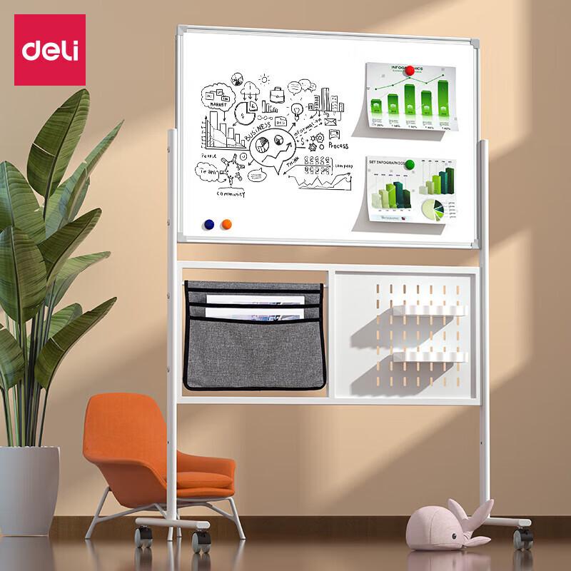 Deli 90x60cm Double-Sided Magnetic Whiteboard with Adjustable H-Stand