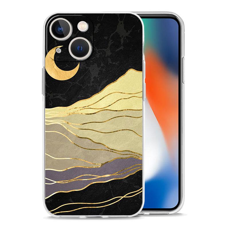 Black Gold marble tropic Luxury Transparent Phone Case For iPhone 15 14 13 12 11 Pro Max XS X XR SE 7 8 Plus Shockproof Cover