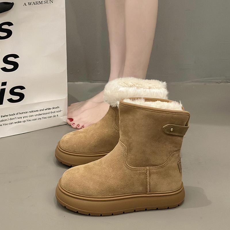 Medium Tube Snow Boots Women's 2026 Winter New Thick-soled Velvet Thickened Fashionable Versatile Short Boots Solid Color Warm Cotton Boots