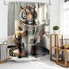 Humorous Doberman Toilet Shower Curtain, Doberman Pcher Reading Newspaper On Toilet, Waterproof Fabric Bath Curtain