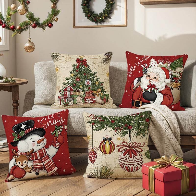 Christmas Pillowcases Holiday Decorations Living Room Sofa Cushion Covers Bedroom Pillow Covers(Without Pillow Core)