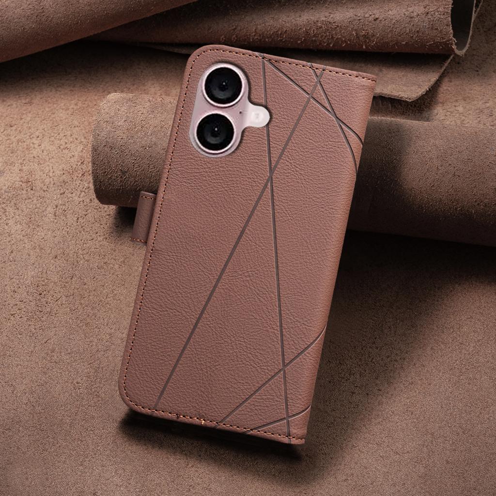 For iPhone 16 Plus Case BINFEN COLOR BF35 Geometry Imprinted Leather Phone Cover RFID Blocking Wallet Stand