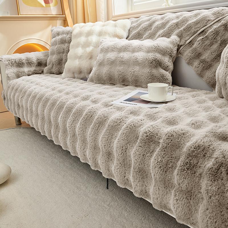 Thicken Rabbit Plush Sofa Slipcover Universal Solid Color Sofa Towel Covers Non-slip Couch Slipcovers Sofa Towel for Living Room