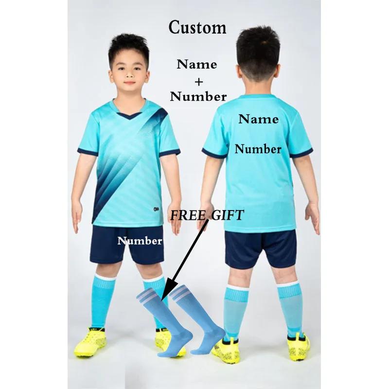 Boys Football Jersey Tracksuit Child Soccer Sports Uniforms Kids Play Ball Sportswear Kits Vest Children's Football Suit Socks 1