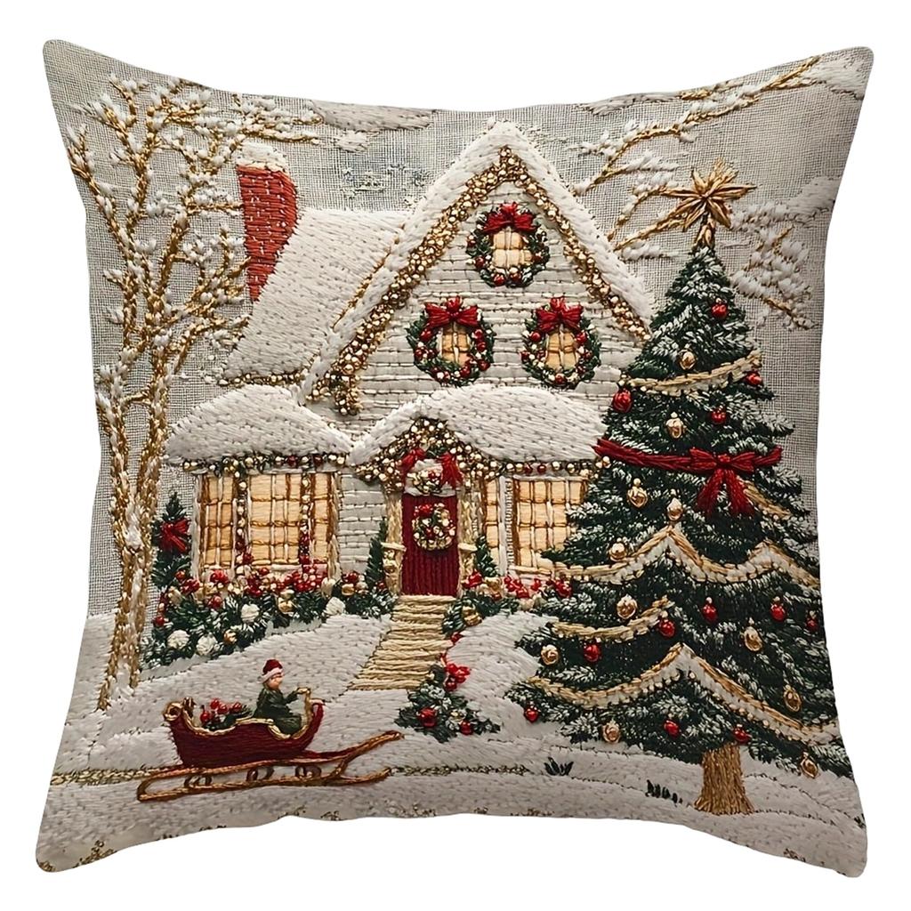 Seasonal Printed Christmas Linen Decorative Cover for Sofa Holiday Home Decor