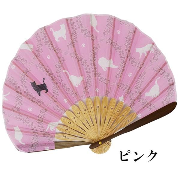 by Shojuan Cat-shaped clam-shaped fan, cloth-covered, 21cm, (pink)