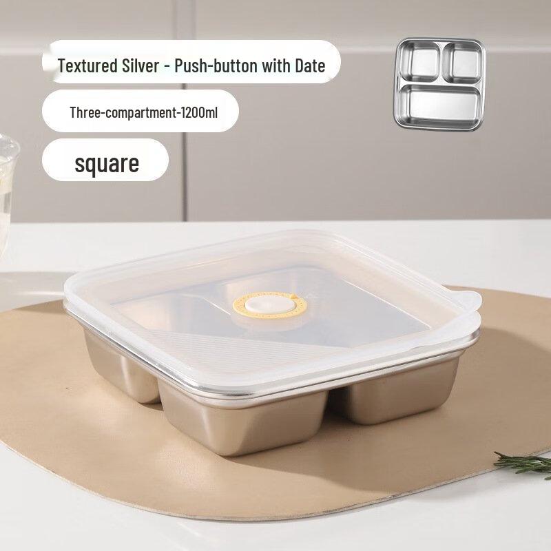 Ru Han Square 3-Compartment Lunch Box with Date Lid