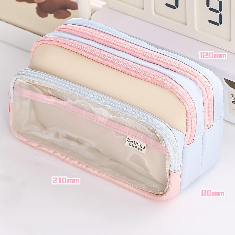 Color Block Transparent Pencil Case Large Capacity Creative School Supplies High Aesthetic Stationery Bag