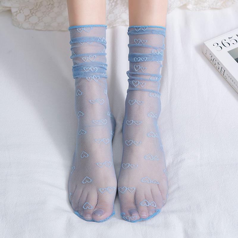 Calcetines transparentes de mujer con estrellas de colores, ultrafinos, de nailon, sueltos, largos, de verano, de malla con encaje