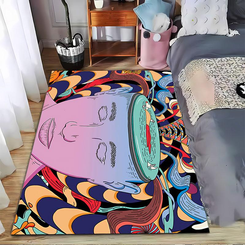 Colorful Surreal Face Art suitable as a non-slip mat for the living room or bedroom sofa