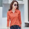 Women's Korean Style Long Sleeve Polo Shirt - 95% Cotton, Turn-Down Collar, Slim Fit, Professional Base Layer Top