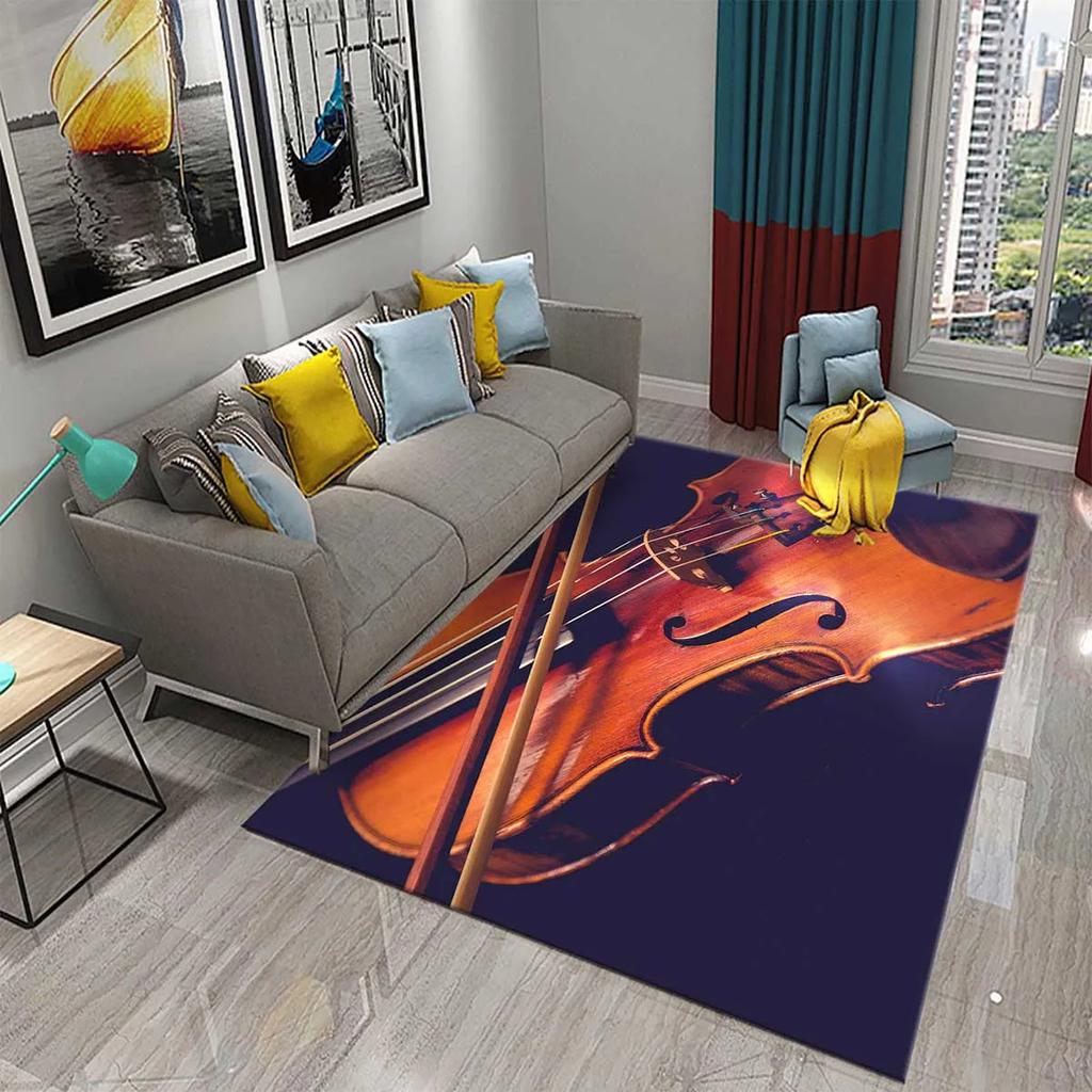 3D Violin Carpet Modern Music Flower Area Rug for Kitchen Bathroom Anti-Skid Rug Carpet Home Decor Living Room Bedroom Floor Rug