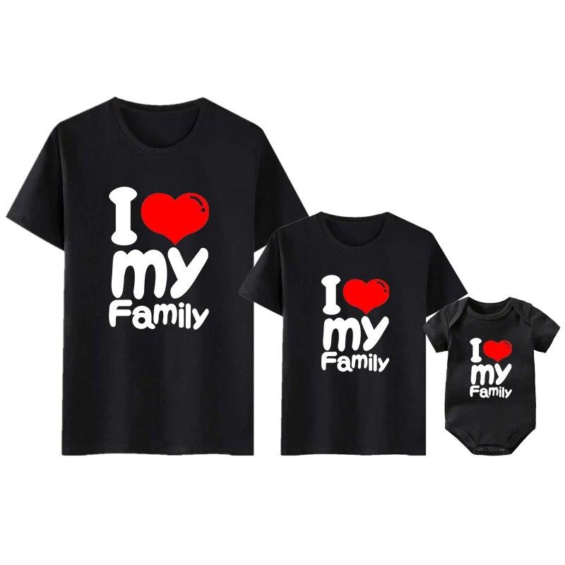 T-shirty damskie Kocham moją rodzinę Zabawne jednakowe stroje rodzinne Bawełna Wygląd rodzinny Ojciec Matka i córka Syn Koszulki dziecięce Body dziecięce
