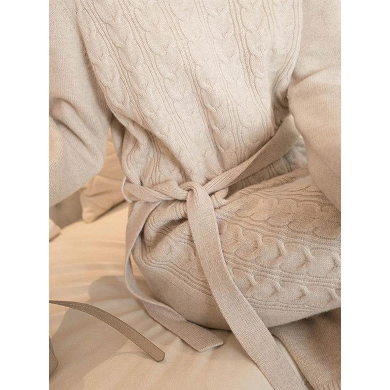 Lace-up waist high-necked knitted dress for women's autumn and winter new loose and thin over-the-knee primer sweater skirt for women