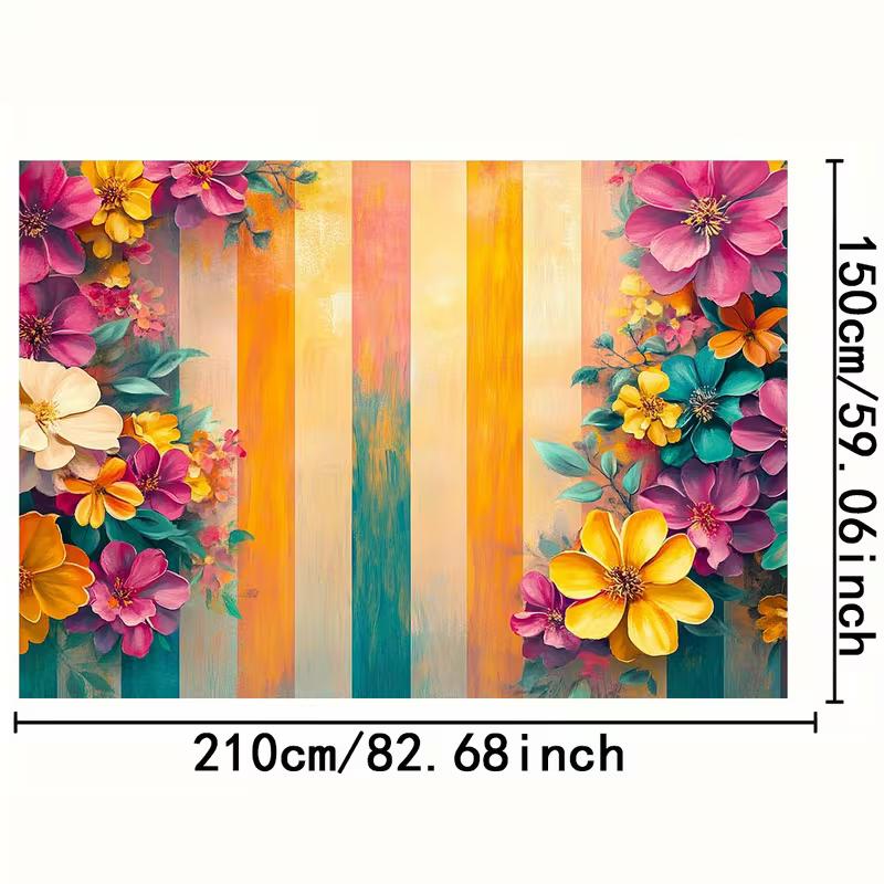 2D Colorful Floral Backdrop, Vibrant Flowers with Striped Background