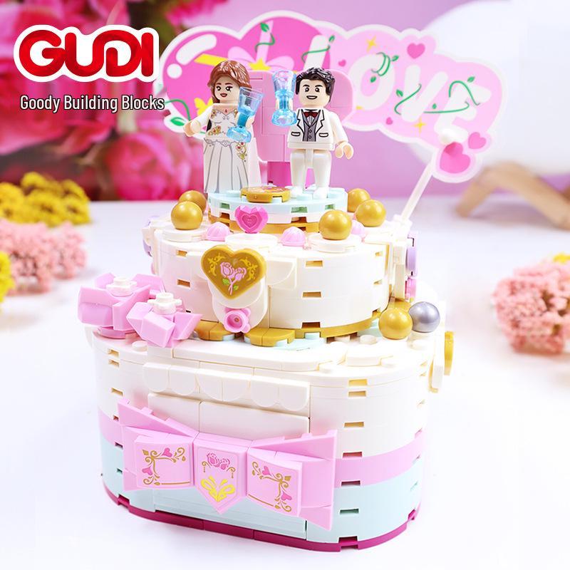 Gudi Children's Educational Building Blocks Birthday Cake Music Box Toy
