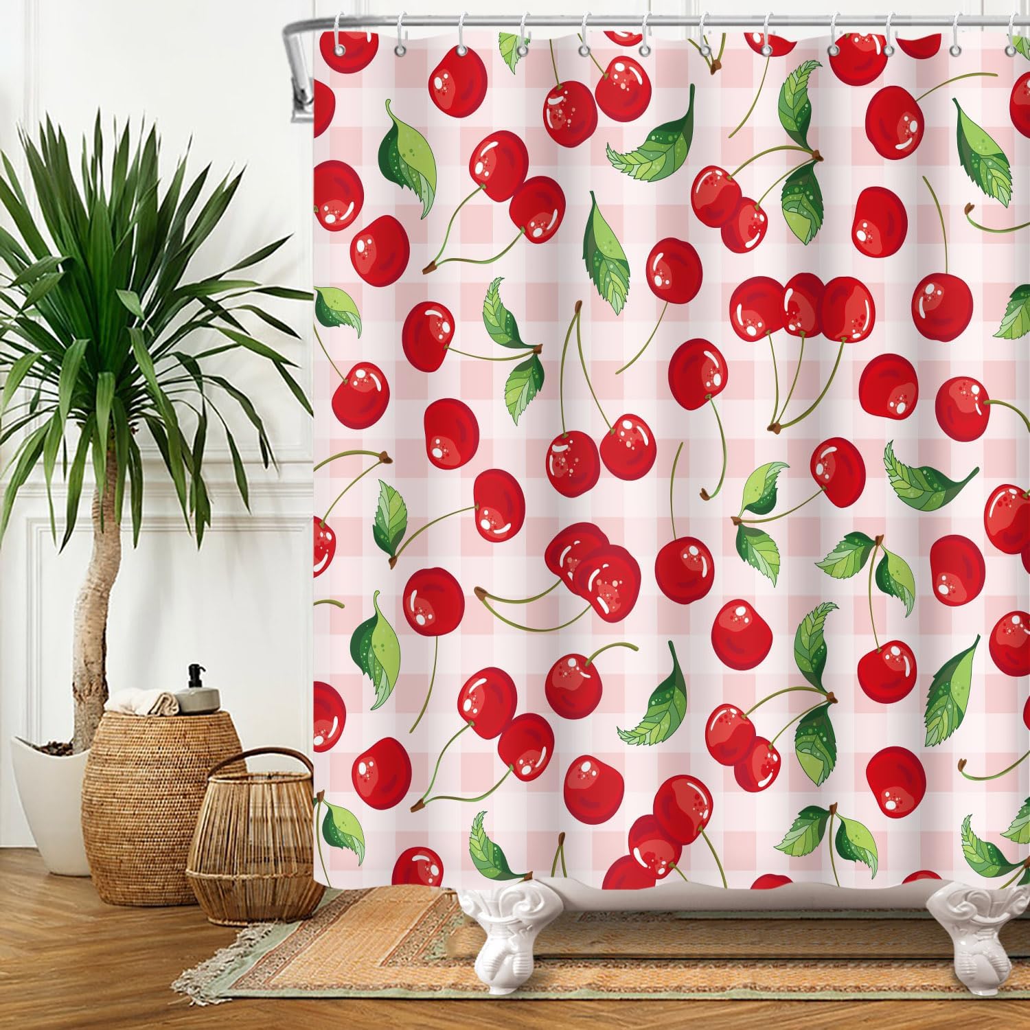 

Red Cherry Shower Curtain Watercolor Aesthetic Shower Curtains for Bathroom Fruits Bath Bathroom Curtain Decor Spring Shower 90x180CM