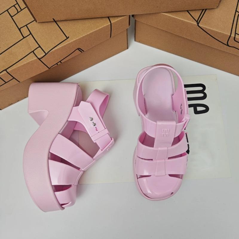 Women's Jelly Shoes Girls Hollow Toe High Heels Roman Sandals Ladies Non Slip Beach Shoes Sandals