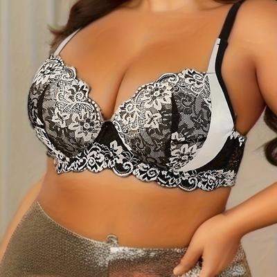 Sexy čipkovaná kontrastná farba masážna košík s kosticou podprsenka Čistá túžba Veľká veľkosť Push-up spodná bielizeň